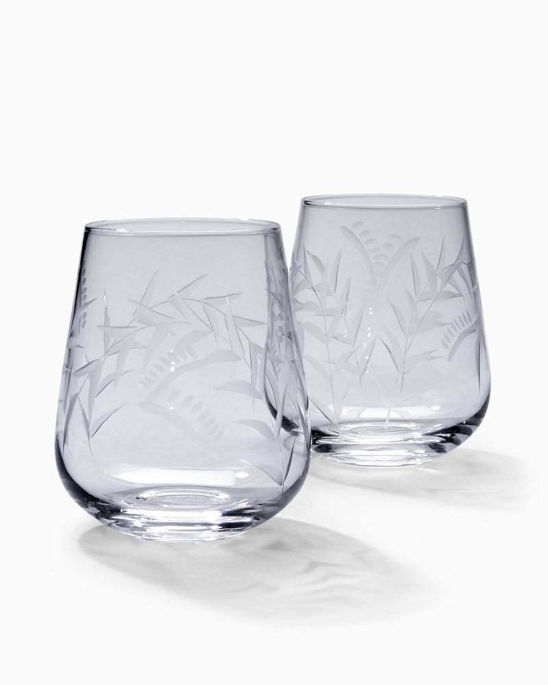 Etched Fronds Stemless Wine Glass Set Set of 2