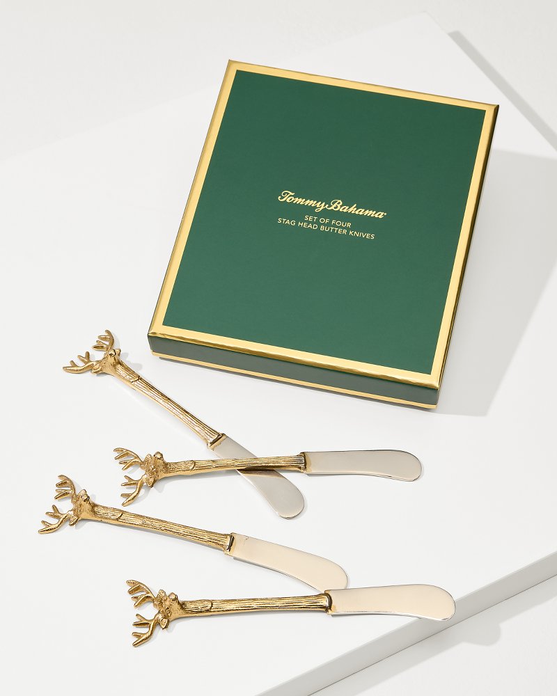 Brass and Stainless Steel Stag Butter Knives - Set of 4