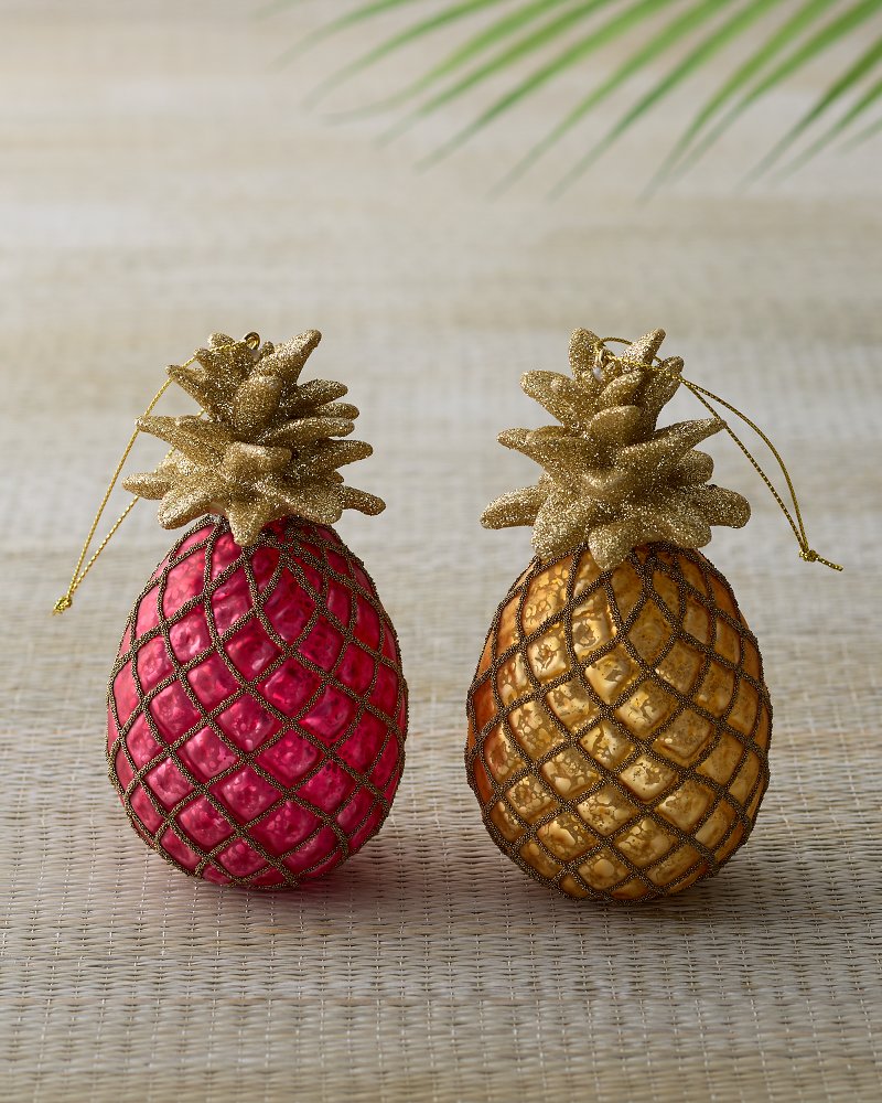 Pink and Gold Pineapple Ornaments - Set of 2