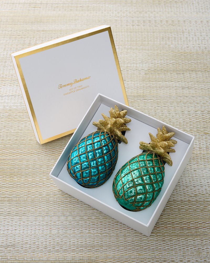 Blue Pineapple Ornaments - Set of 2