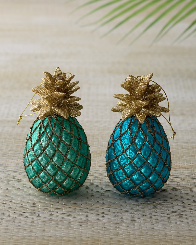 Blue Pineapple Ornaments - Set of 2