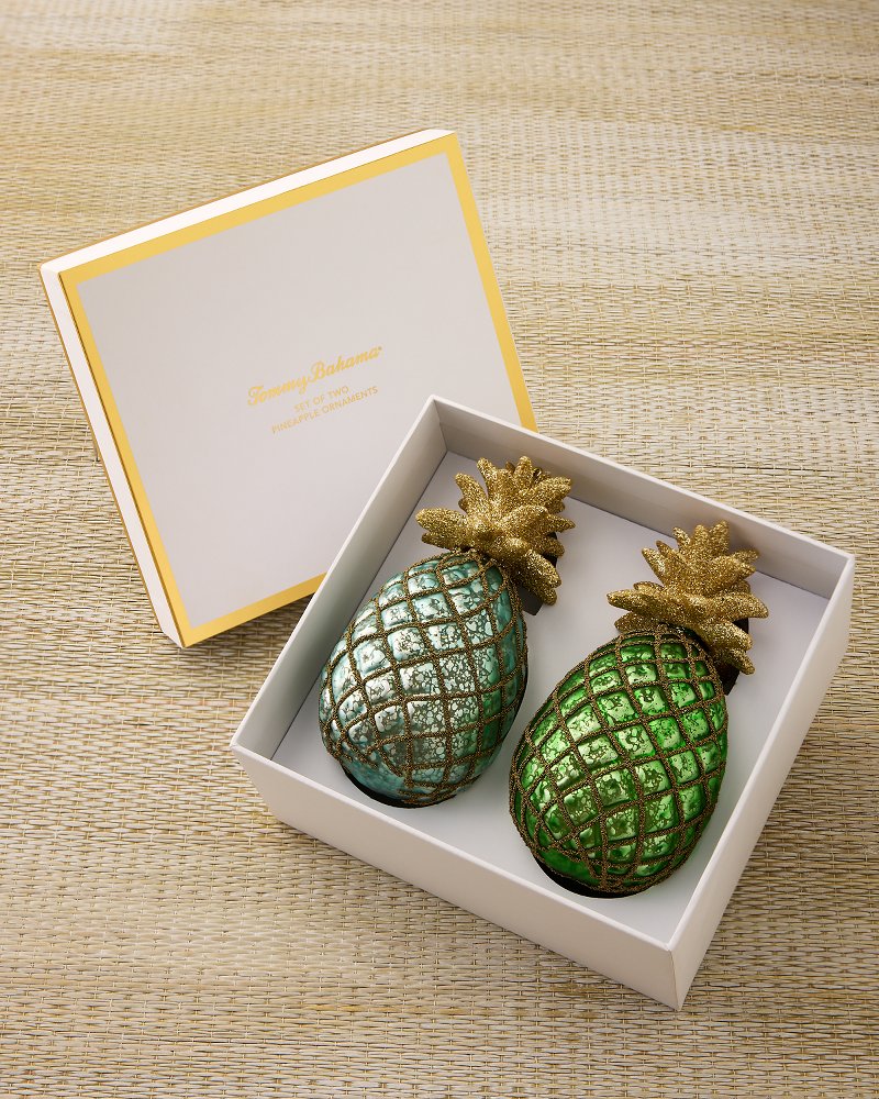 Aqua Pineapple Ornaments - Set of 2
