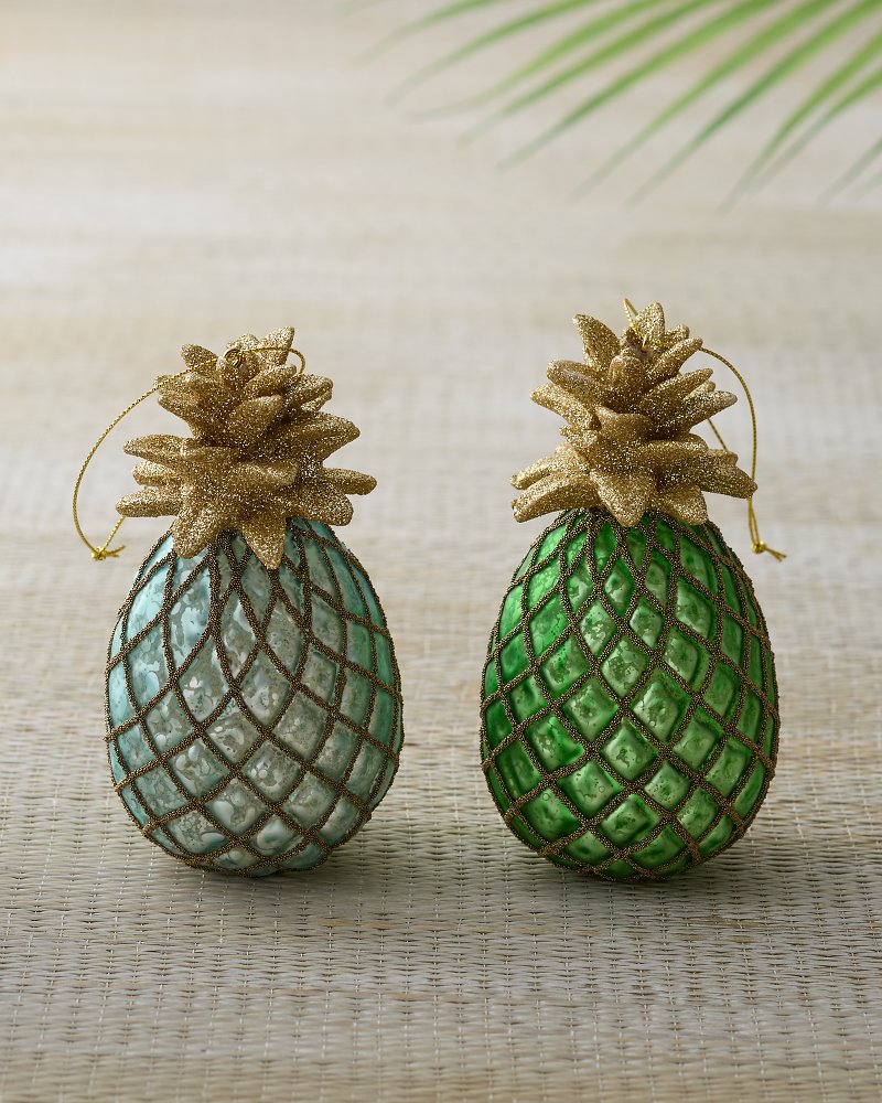 Aqua Pineapple Ornaments - Set of 2