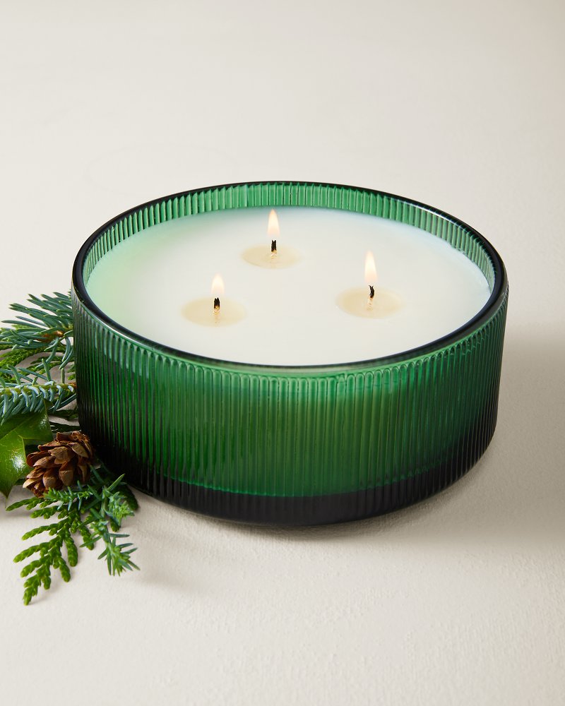 Evergreen Ribbed Green 3-Wick 12.4-oz. Candle