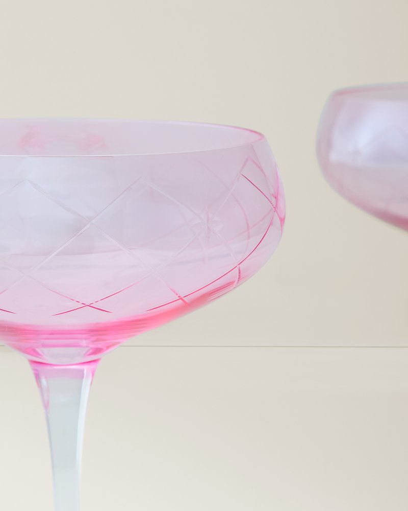 Audrey Hand-Etched Pink Coupe Glasses - Set of 2