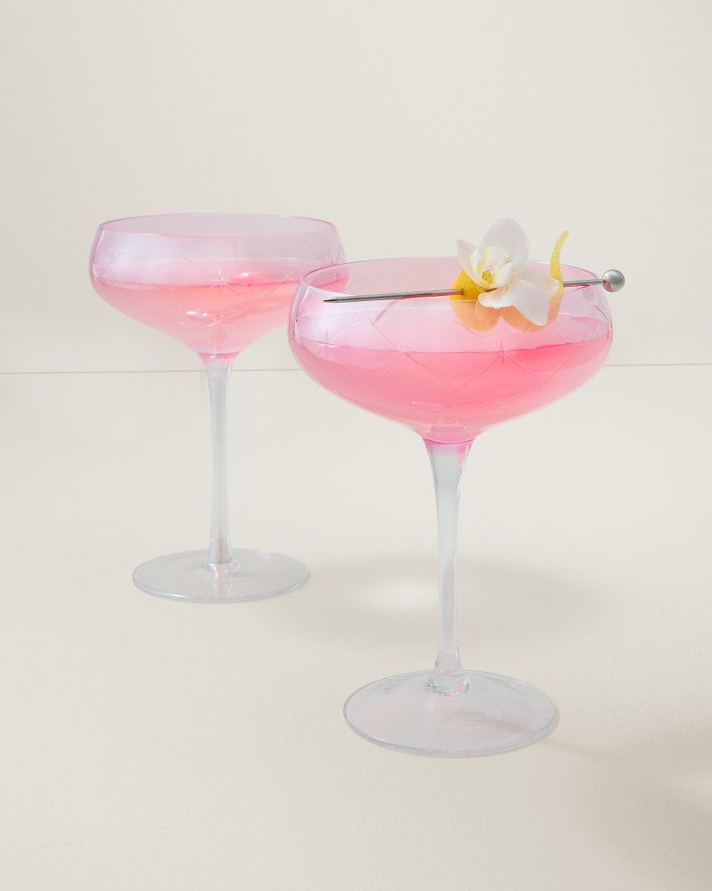 Audrey Hand-Etched Pink Coupe Glasses - Set of 2