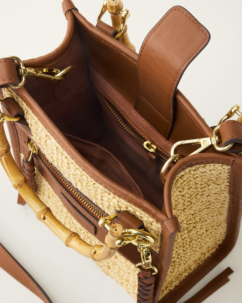 Leather & Raffia Bamboo Handle Tote
