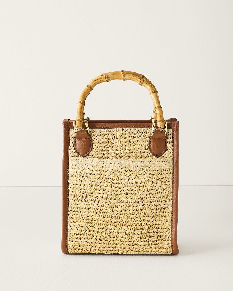 Leather & Raffia Bamboo Handle Tote