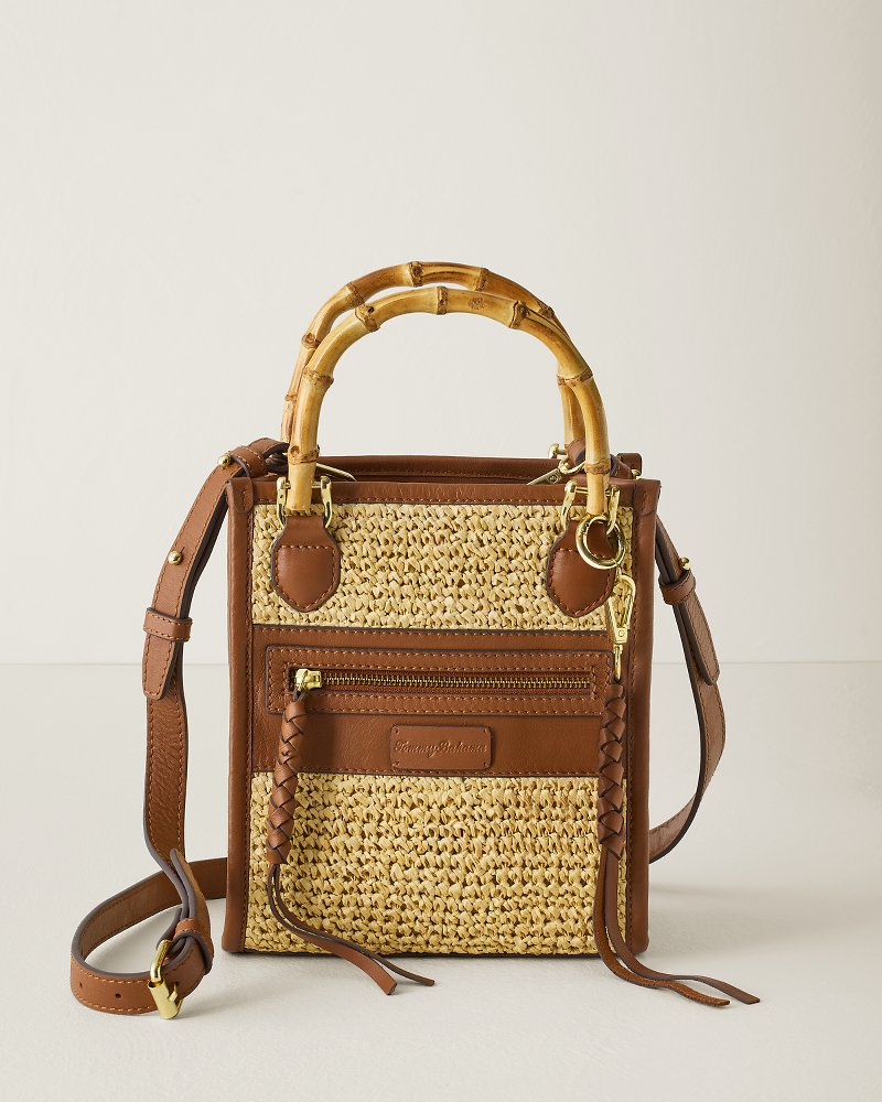 Leather & Raffia Bamboo Handle Tote