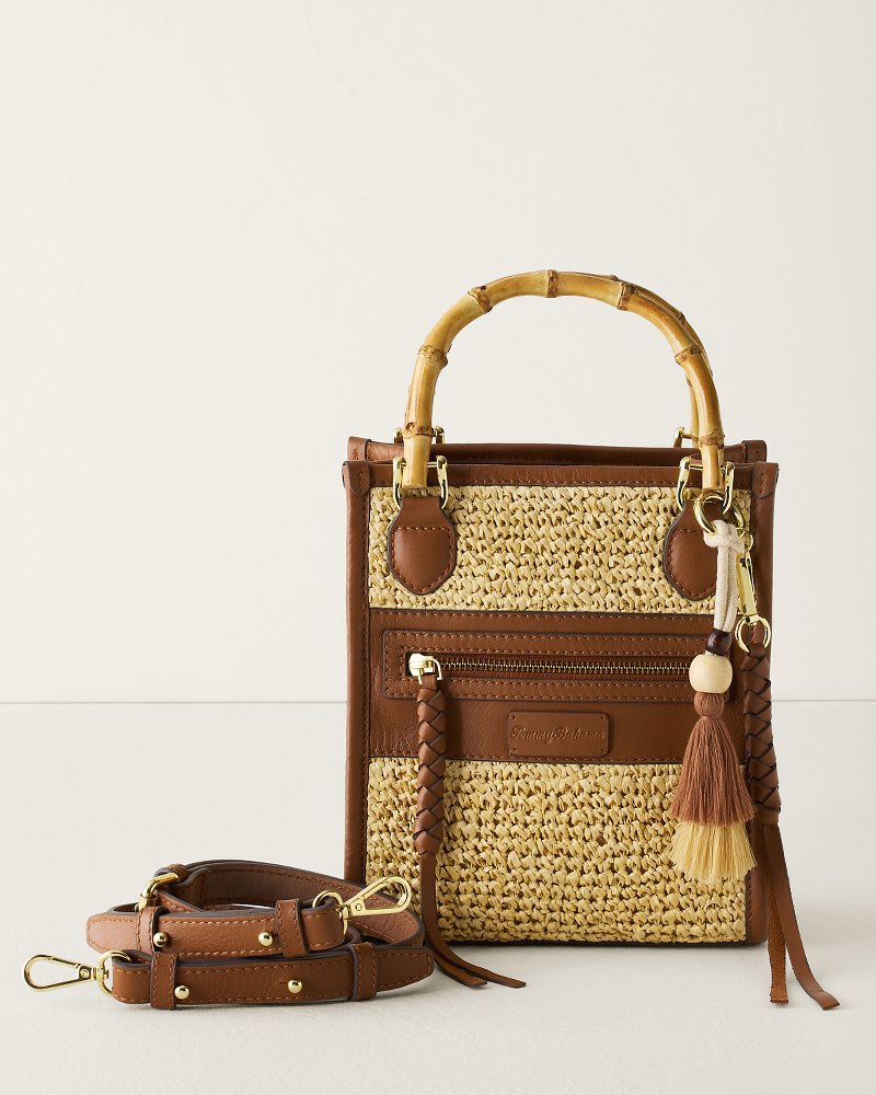 Leather & Raffia Bamboo Handle Tote