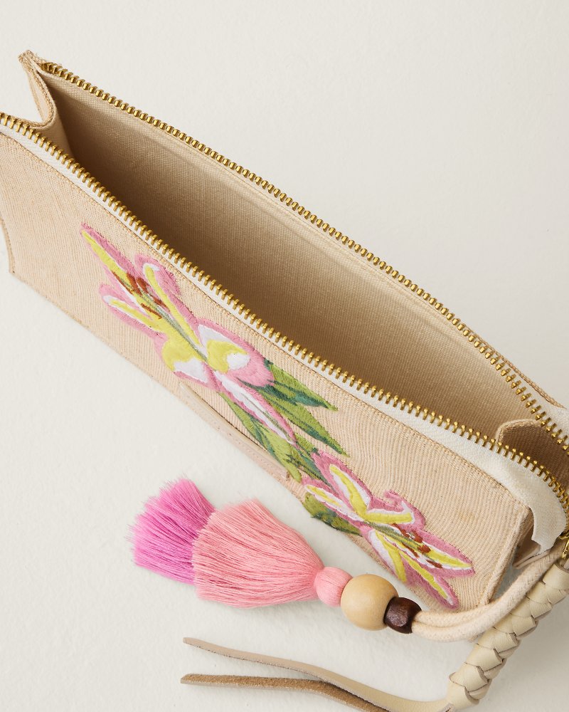 Embroidered Floral Zip-Top Clutch