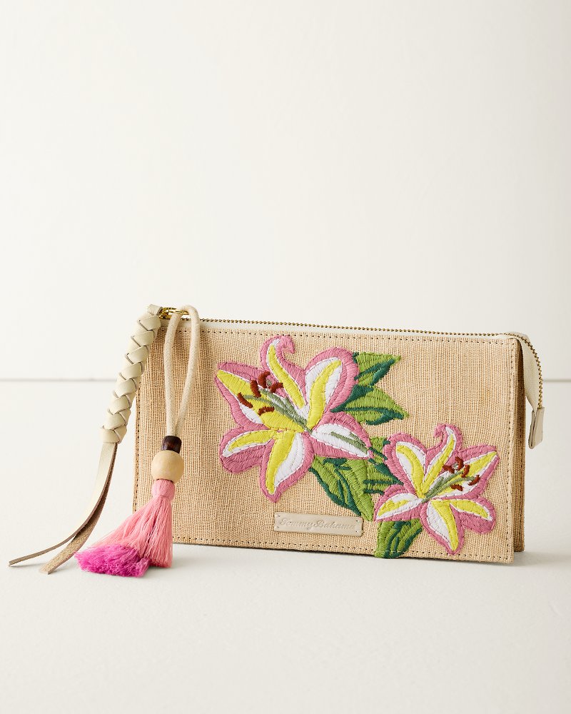 Embroidered Floral Zip-Top Clutch