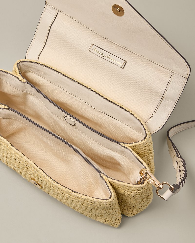 Top Handle Leather & Paper  Raffia Crossbody Bag