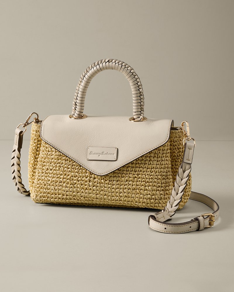 Top Handle Leather & Paper  Raffia Crossbody Bag