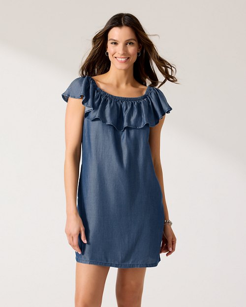 Chambray Off-the-Shoulder Dress