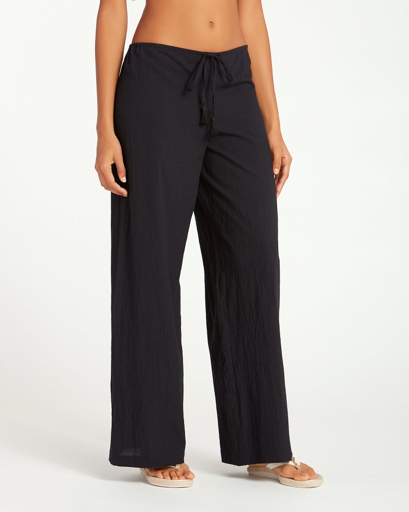 Crinkle Cotton Drawstring Pants with Tassels
