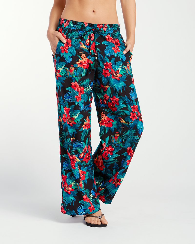 Tropical Printed Wide Leg Beach Pants