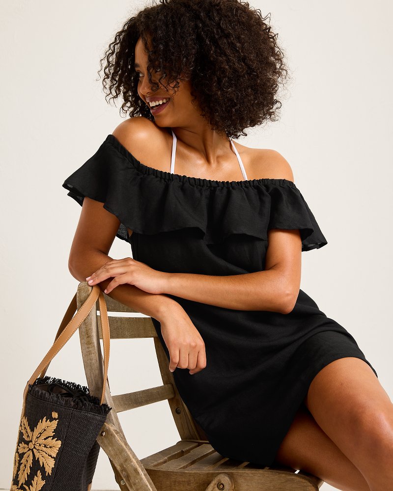 Linen-Blend Off-the-Shoulder Coverup Dress