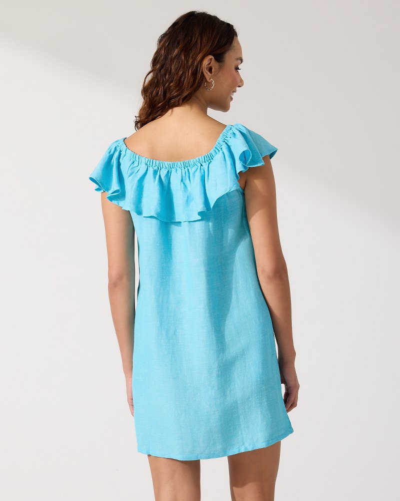 A Pop Of Color Linen Tiered Ruffle Dress - Coral