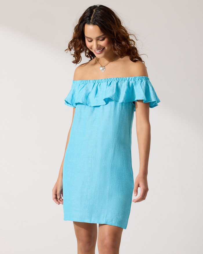 Linen-Blend Off-the-Shoulder Dress