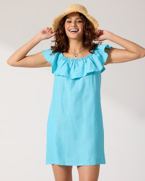 Linen-Blend Off-the-Shoulder Dress