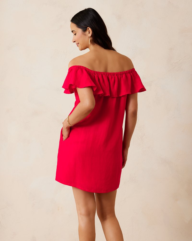 A Pop Of Color Linen Tiered Ruffle Dress - Coral