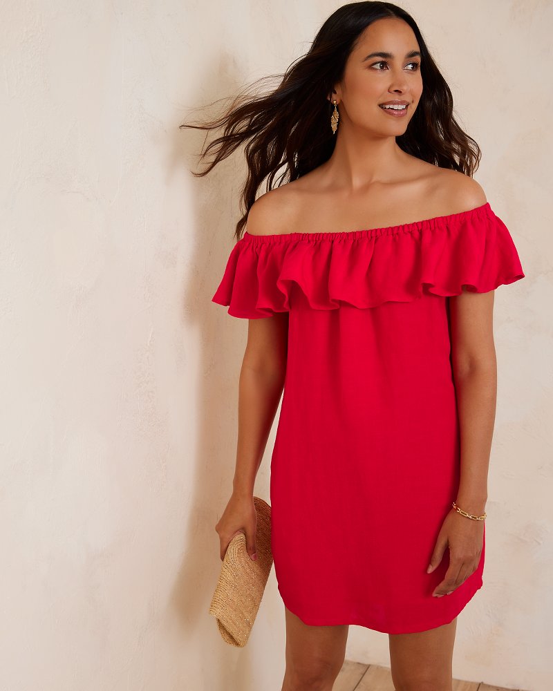 Linen Blend Off the Shoulder Dress