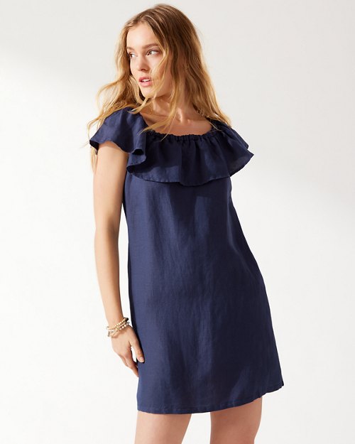 Linen-Blend Off-The-Shoulder Dress