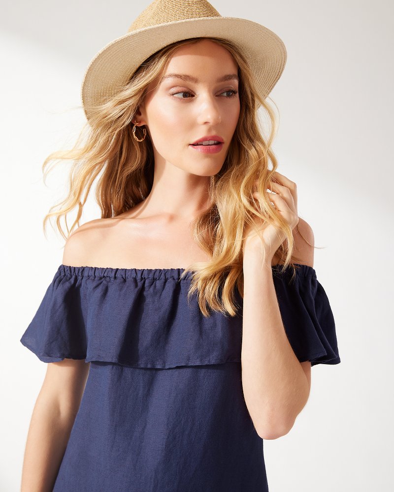 Linen-Blend Off-the-Shoulder Dress