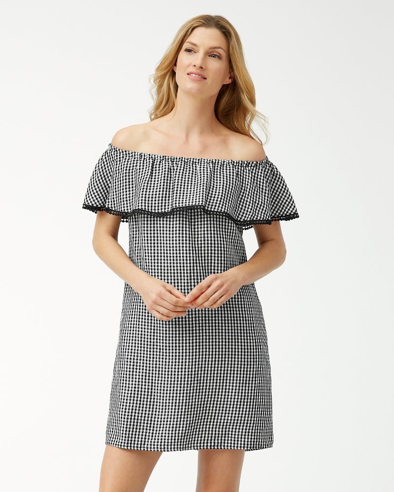 Gingham Off-The-Shoulder Ruffle Dress