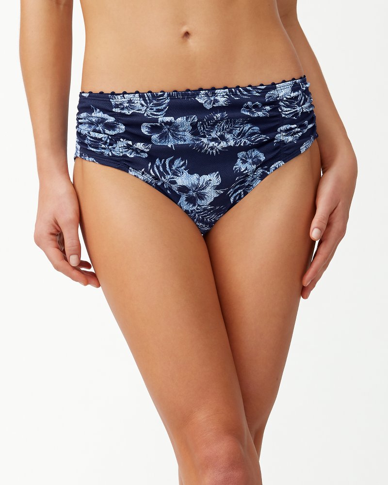 Chambray Blossoms High-Waist Bikini Bottoms
