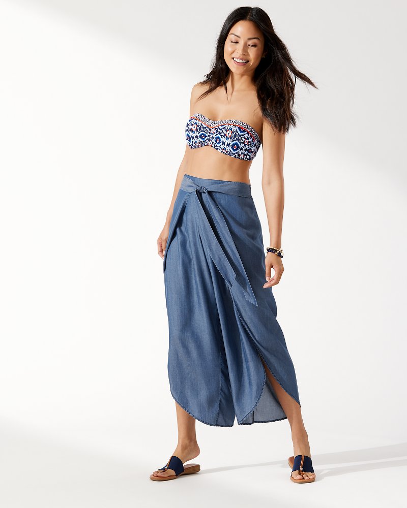 Chambray Wrap-Front Beach Pants