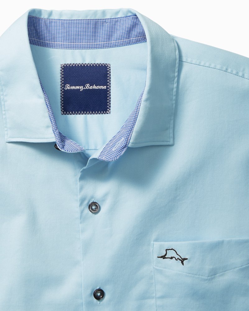 NWT $125 Tommy Bahama Light Blue LS Shirt Mens Cotton Silk Stretch Oasis Twill