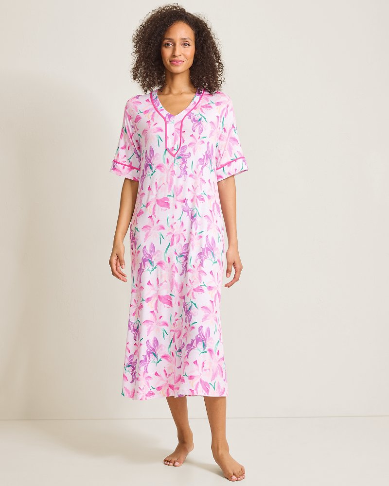 Jersey Short-Sleeve Maxi Sleep Caftan
