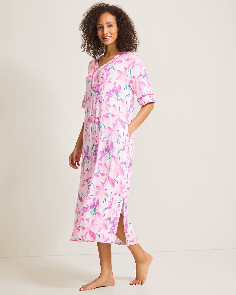 Jersey Short-Sleeve Maxi Sleep Caftan