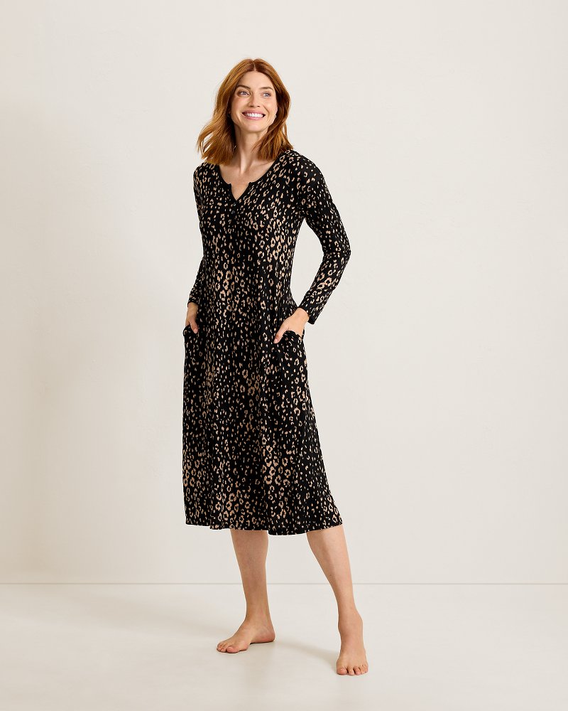 Knit Long-Sleeve Midi Sleep Dress
