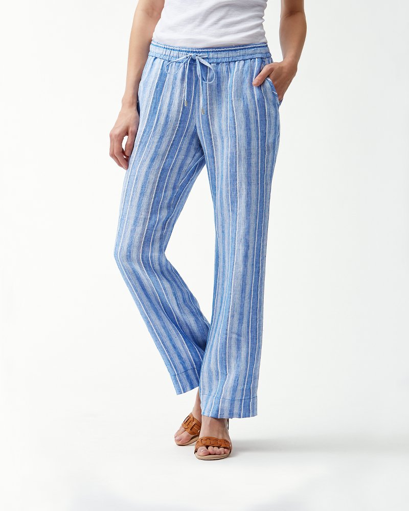 Santiago Stripe Linen-Blend Easy Pants