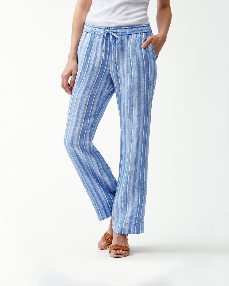 WOMEN'S LINEN BLEND STRIPED EASY PANTS