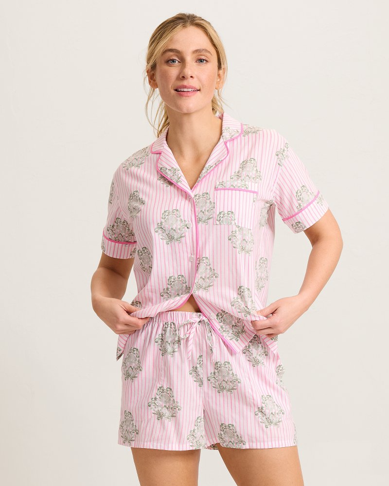 Lawn Short-Sleeve Top & Boxers Pajama Set