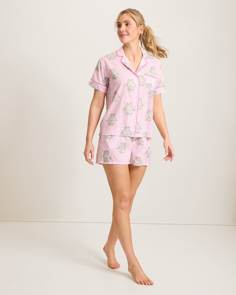 Lawn Short-Sleeve Top & Boxers Pajama Set
