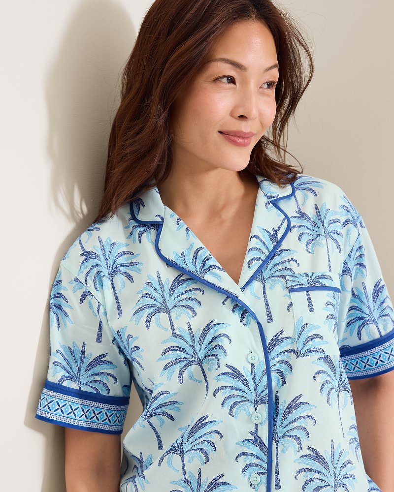 Lawn Short-Sleeve Top & Boxers Pajama Set