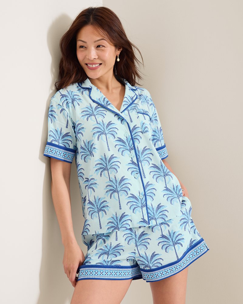 Lawn Short-Sleeve Top & Boxers Pajama Set