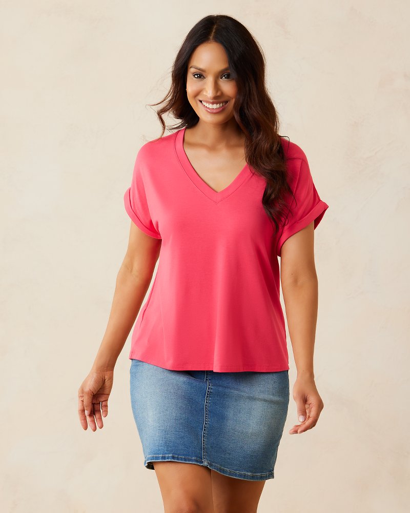 Liquid Jersey V Neck Dolman Top - True Blue