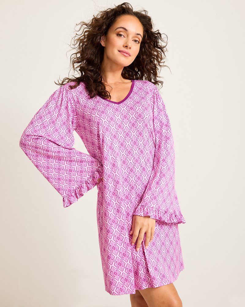 Jersey Long-Sleeve Short Sleep Dress