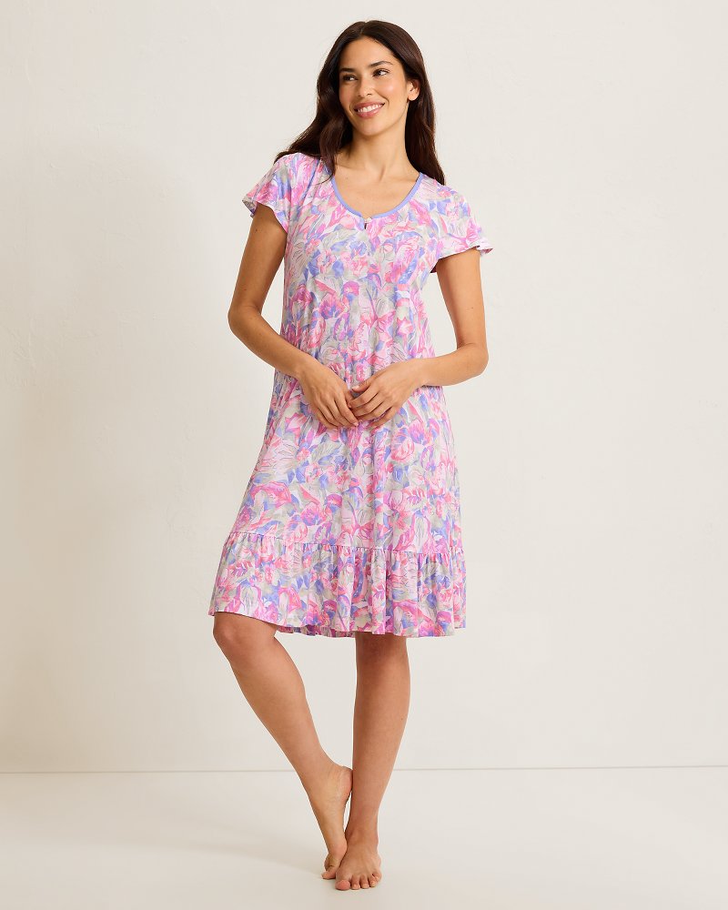 Jersey Cap-Sleeve Short Sleep Dress