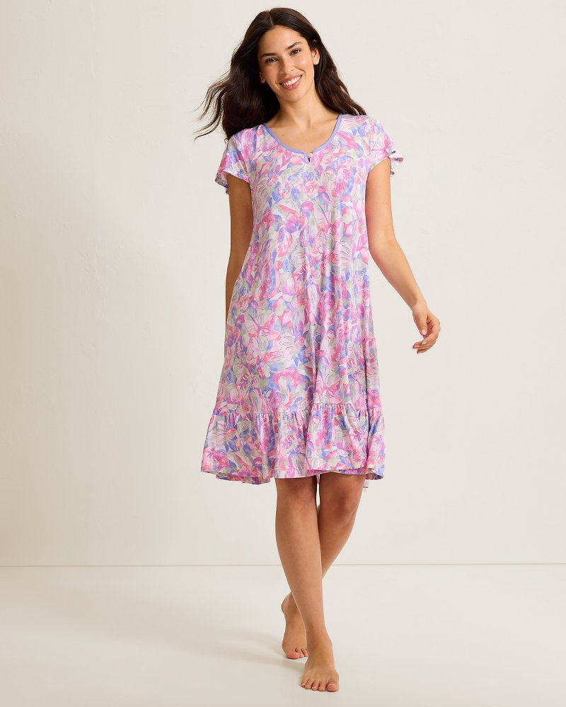 Jersey Cap-Sleeve Short Sleep Dress
