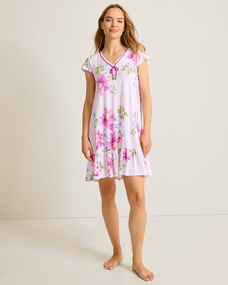 Jersey Short-Sleeve V-Neck Short Sleep Dress