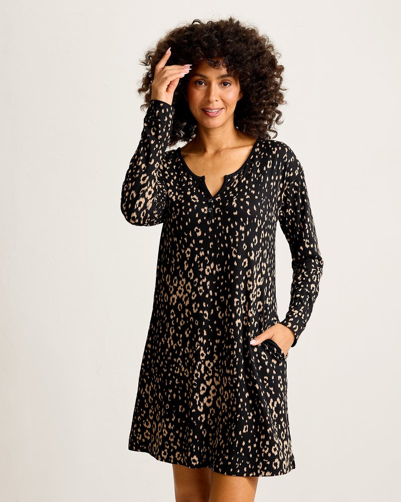 Knit Long-Sleeve Short Sleep Dress