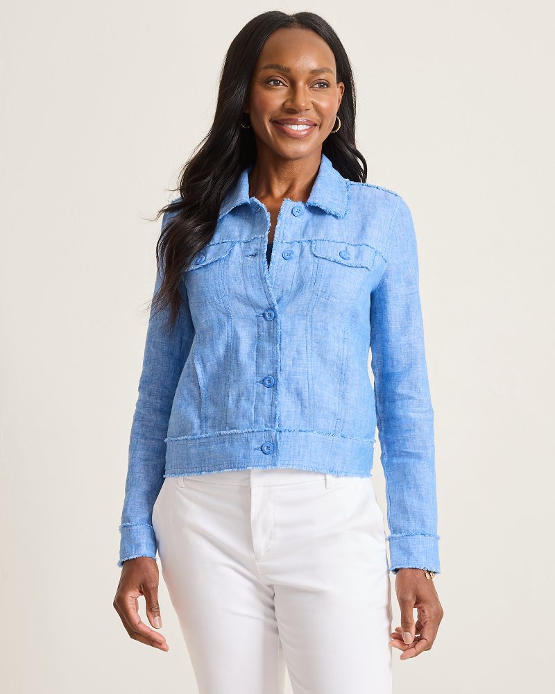 Two Palms Linen Raw-Edge Jacket