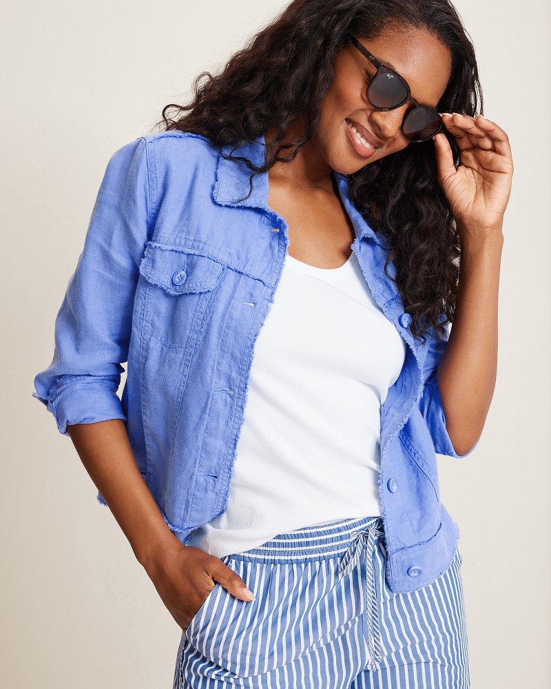 Two Palms Linen Raw-Edge Jacket